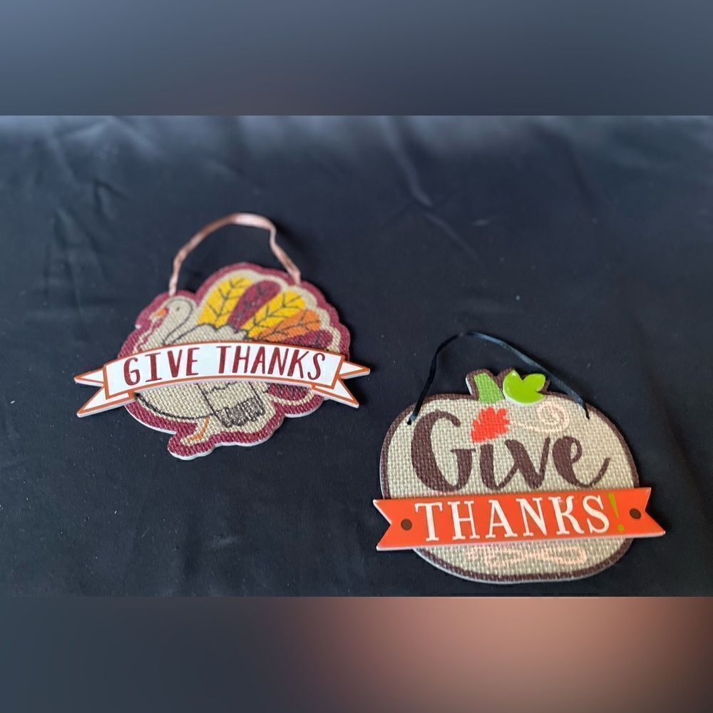 2 “Give Thanks” Pumpkin Turkey Thanksgiving Autumn Fall Sign EPC